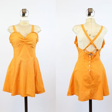 1940s tangerine playsuit dress medium large | vintage swim dress with briefs romper | new spring summer 