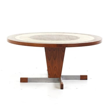 Mid Century Danish Rosewood and Tile Round Coffee Table - mcm 