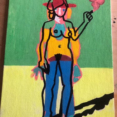 Small Playful, Contemporary Abstract Figurative Nude Acrylic Painting of a Woman, 6” x 8”, Canvas board, LQBTQ Art 