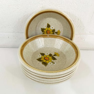 Vintage Mikasa Stone Manor Set of 6 Small Bowls Melissa Yellow Floral Flower Power Daisy Mid Century Dopamine Decor 1960s 60s 1970s 70s 