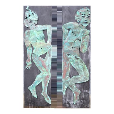 Copper Wall Art Sculpture Nude Figures Male & Female - a Pair 
