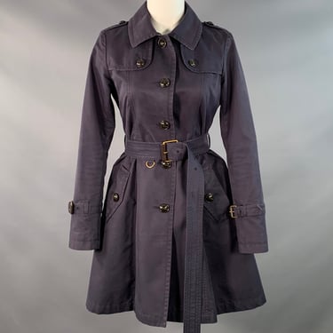 BURBERRY Size 2 Navy Cotton Blend Belted Trench Coat