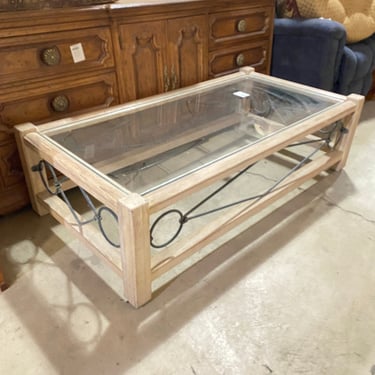 Large Glass and Wood Coffee Table