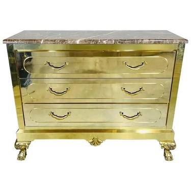 Modern Regency Brass-Clad Chest of Drawers with Marble Top By Harden Furniture 