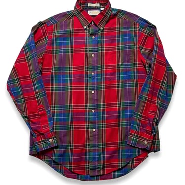 Vintage 1980s USA Made SADDLEBRED Cotton Poplin Shirt ~ L ~ Madras Plaid ~ Button-Down Oxford ~ 