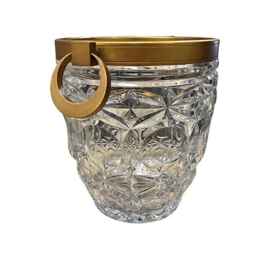 French Mid-century Cut Crystal & Brass Champagne Ice Bucket by E.L. 