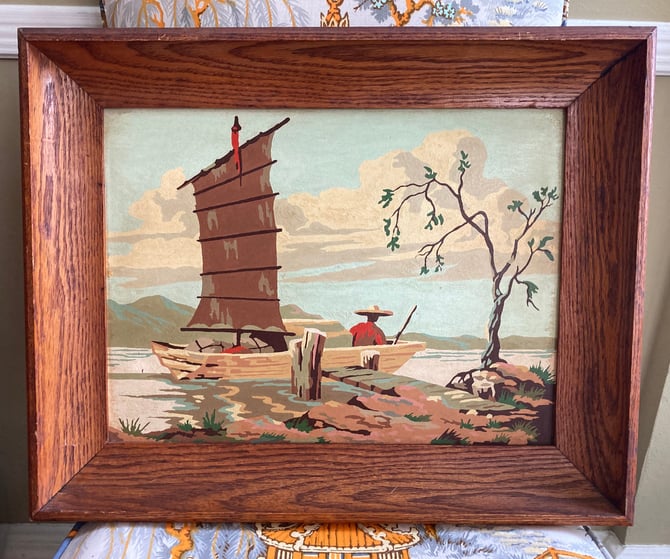 Vintage Paint By Number Chinoiserie Painting 