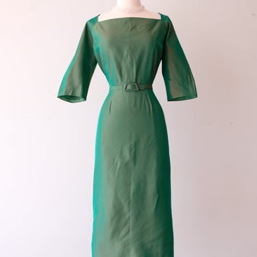 Fantastic 1950's Iridescent Green &amp; Orange Party Dress  / ML