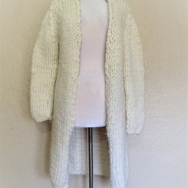 Vintage 1990s Gap Cardigan Sweater Coat, Cardi Coat, Knit Coat, Cream Chunky Knit Wool, XS Women 