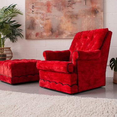 Red Velvet Chair & Ottoman Sunbeam Vintage Highland Park - Los