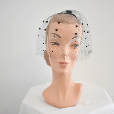1960s Black Whimsy Netting Hat 