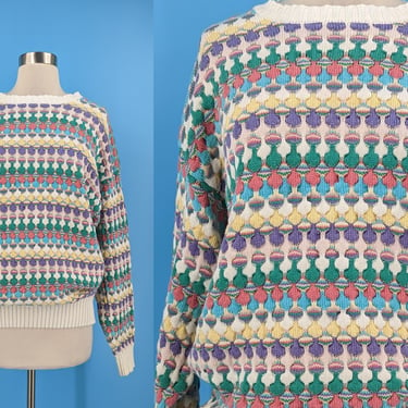 Vintage 80s Islander Cotton Medium Multicolor Pullover Sweater 