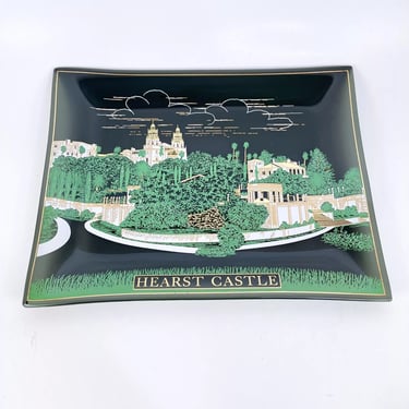 Retro Vintage Hearst Castle San Simeon California SOUVENIR GLASS PLATE Tray Dish