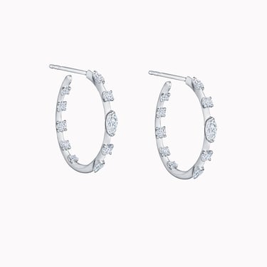 White Gold Offset Mixed Diamond Starry Night Hoop Earrings