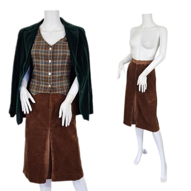 Dittos 1970's Brown Cotton Corduroy Straight Skirt I Sz Sm I W 24" 
