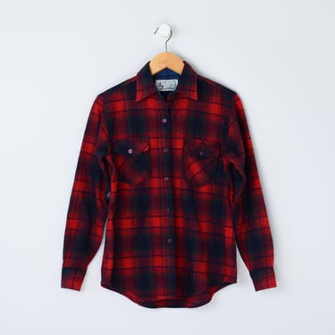 Vintage 70s Dark Red Plaid Wool Shirt - 