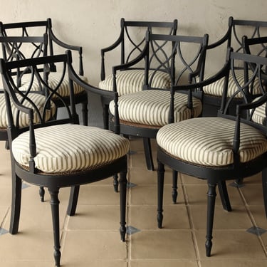 Set of Eight 20th C. Continental Caned Dining Chairs