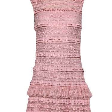 SHO by Tadashi Shoji - Pink Sleeveless Ruffle Layered Lace Mini Dress Sz S