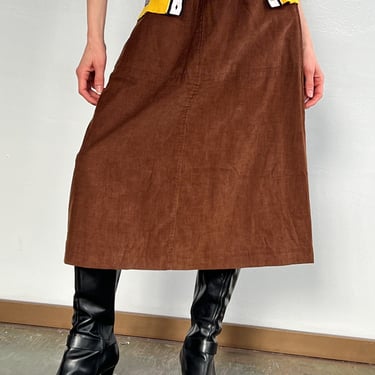 Brown Cord Belted Skirt (M)