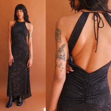 Vintage 90s Backless Sparkle Black Dress/ Size Small Medium 