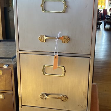 Silver 2 Drawer Filing Cabinet w Gold Pulls