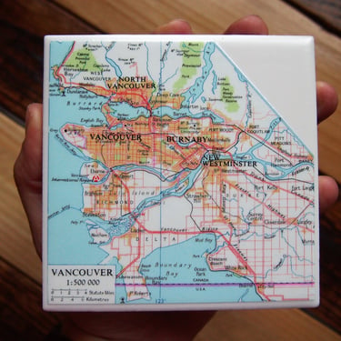 1985 Vancouver British Columbia Map Coaster. Vancouver Map. Vintage Canada Gift. Vancouver City Gift. Vintage British Columbia. Office Gift. 