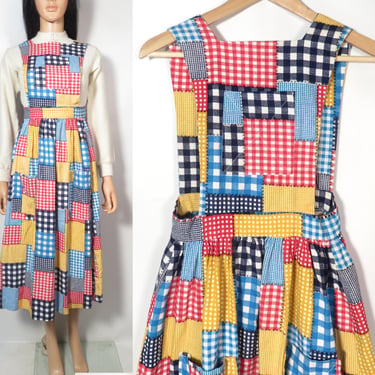 Vintage 60s/70s Patchwork Print Pinafore Apron Dress Size XS 