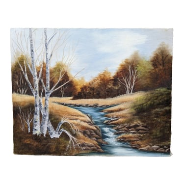 COMING SOON - Late 20th Century Painting of a Brook Running Through a Meadow Between Aspen Trees