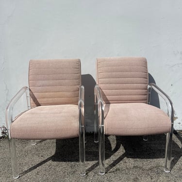 Pair of Vintage Lucite and Fabric Armchairs Designed by Leon Frost for Lion in Frost Signed in Lucite Lounge Chairs Post Modern Furniture 