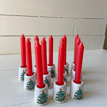 Vintage Porcelain Mini Christmas Candle Taper Holders Set of 12 // Vintage Christmas Decor // Perfect Gift 