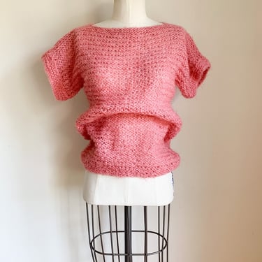 Vintage 1980s Metallic Pink Fuzzy Knit Top / S 