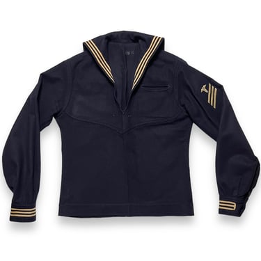 Vintage 1940s / WWII US Navy Wool Popover Shirt ~ men's XS / women's S ~ Uniform ~ Cracker Jack ~ Sailor ~ Patch / Stencil ~ 