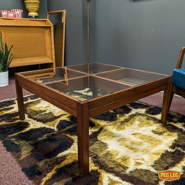 Mid-Century Modern walnut coffee table / display case