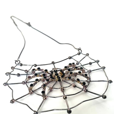 Vintage Spiderweb Necklace,  Rhinestone Necklace, Goth Necklace, Halloween Necklace, Insect Necklace, Spider Jewelry, Bug Jewelry, Gothic 