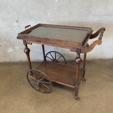 Antique Arts & Crafts Oak Bar Cart Circa 1900s