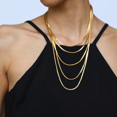 1970's Gold Statement Necklace / Layered GOLD CHAIN Necklace / Large Gold Necklace 