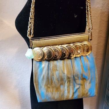 Designer Handbag, Green Fluorite Stone, Blue and Gold handbag, Designer Purse, Purse by Amanda Alarcon-Hunter, OOAK Handbag 