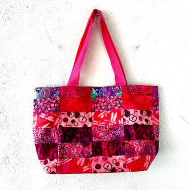 Vintage Butterfly Dragonfly Fruit Patchwork Tote Bag Hawaiian Floral Tie Dye Pink Purse 