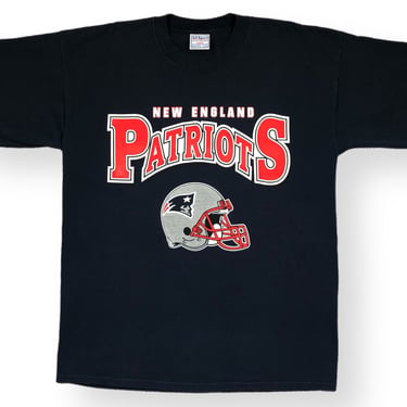 Vintage 90s New England Patriots Big Logo NFL Football Helmet Graphic T-Shirt Size XL 