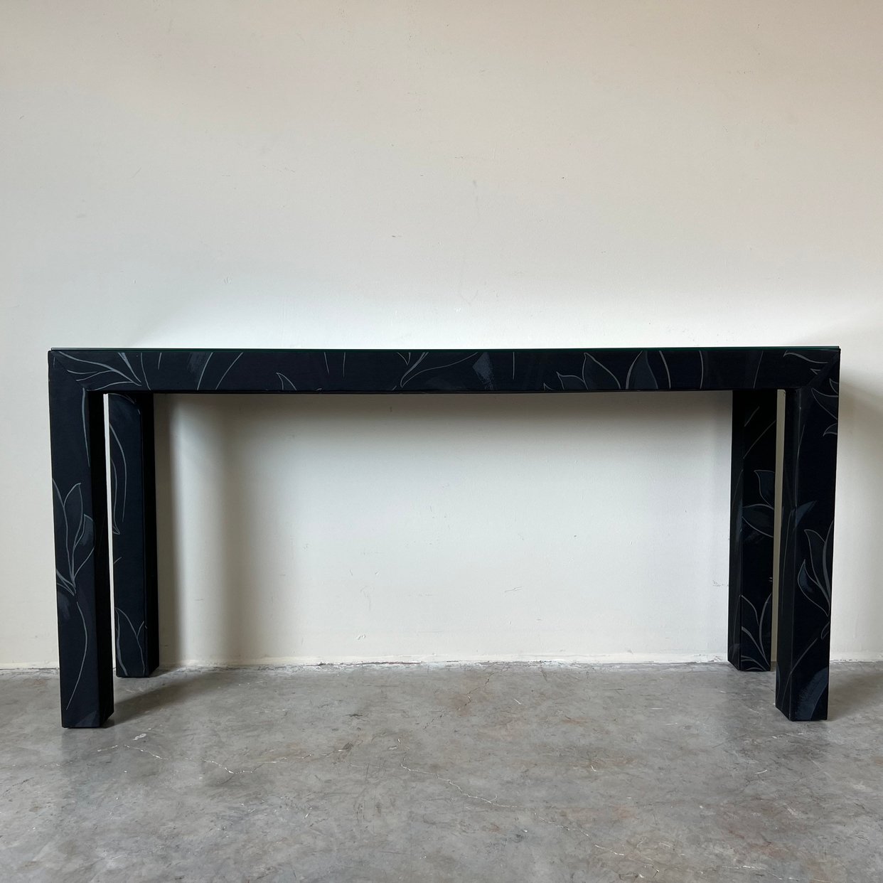 80's Postmodern Upholstered Parsons Console Table W/ Glass | Miami ...