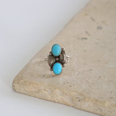 Vintage Sterling Silver Turquoise feather Ring Size 9 