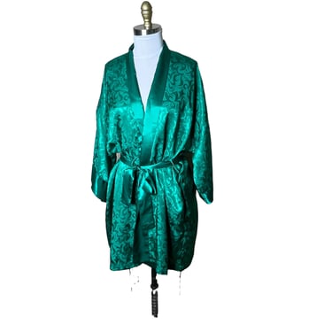 Vintage Victoria’s Secret Gold Label Emerald Green Satin Short Robe OS 