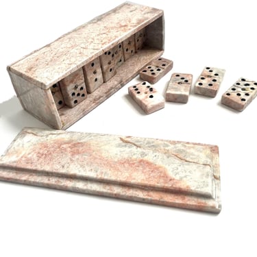 RARE Vintage Pink Marble Domino Set, Marble Domino Set, Vintage Game Set, Dominos, Marble Domino Gift, Game Night Domino, Unique Gift Idea 