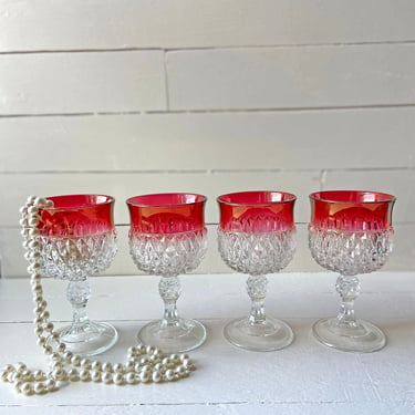 Vintage Indiana Ruby Flushed Diamond Point Cut Water Goblet And Wine Glasses // Vintage Indiana Glass // Perfect Gift 