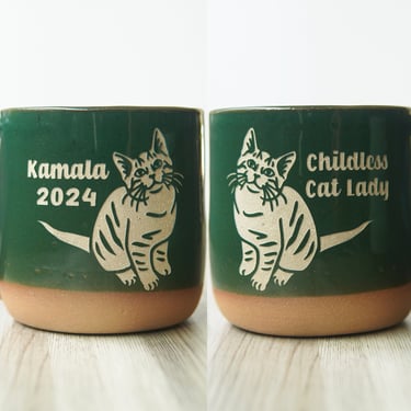 Kamala Harris Mug - Childless Cat Lady handmade pottery, dishwasher safe 