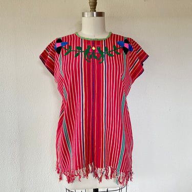 1970s Guatemalan embroidered striped cotton huipil 