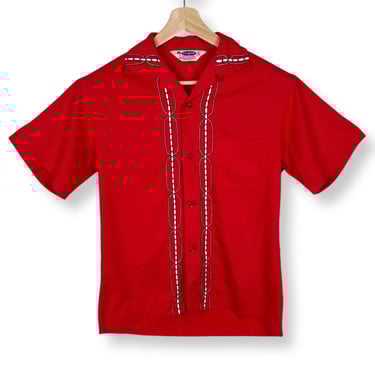 Vintage 1950s PILGRIM Sport Shirt ~ size S ~ Loop / Camp Collar ~ Atomic / Embroidered ~ VLV ~ Elvis / Gene Vincent ~ Sears 