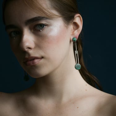 2968a / sterling silver modernist malachite drop earrings 