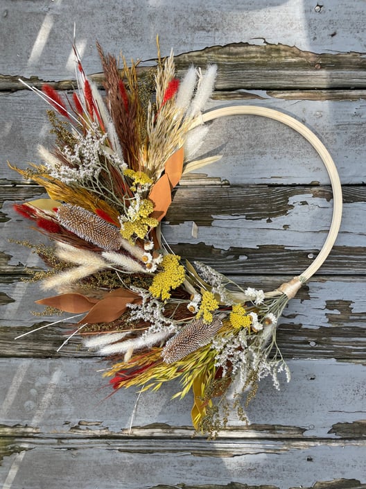 Dried Fall Minimalist Hoop Wreath, Fall Boho Hoop, Modern Autumn Wreath, Neutral Wreath 