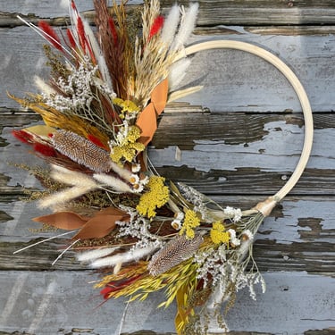 Dried Fall Minimalist Hoop Wreath, Fall Boho Hoop, Modern Autumn Wreath, Neutral Wreath 
